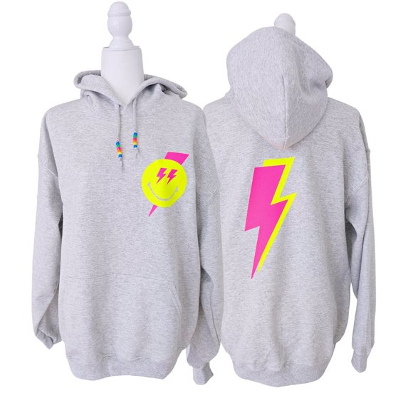 Smiley Face Lightning Bolt Hoodie - Picture 2 of 8